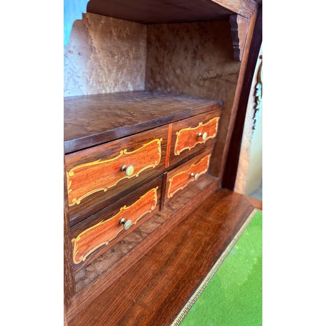 19th Century Bombe Marquetry Secrétaire à Abattant, Marble Top and Bronze Mounts For Sale - Image 9 of 18