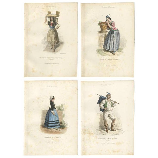 Portuguese & Madeira Folk Costume Engravings, 1850, Engraving For Sale - Image 15 of 15
