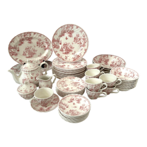 Vintage Shabby Chic Queens "Chelsea Toile" Pink Dinnerware Set of 53