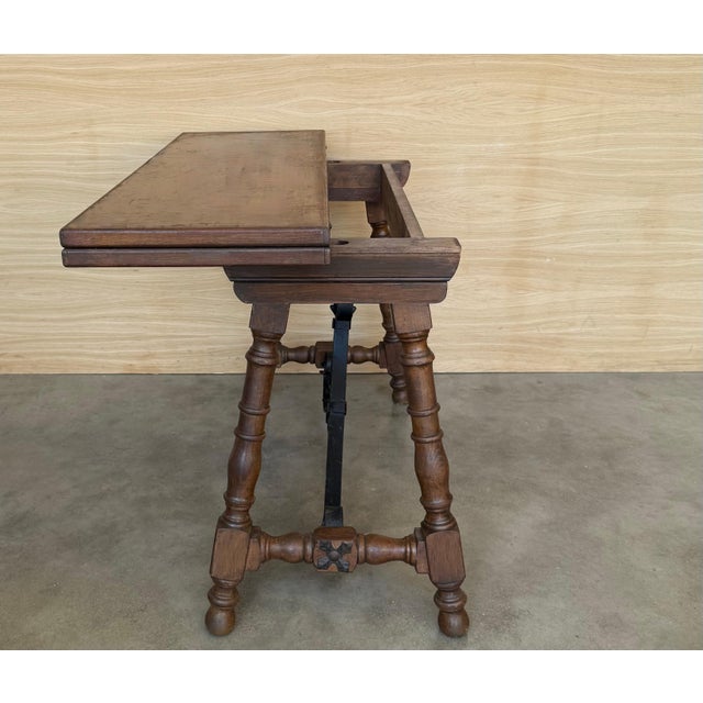 20th Century Spanish Console Fold Out Farm Table with Wood Stretcher For Sale - Image 10 of 18