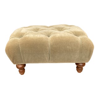 1990s Khaki Velvet Tufted Ottoman For Sale