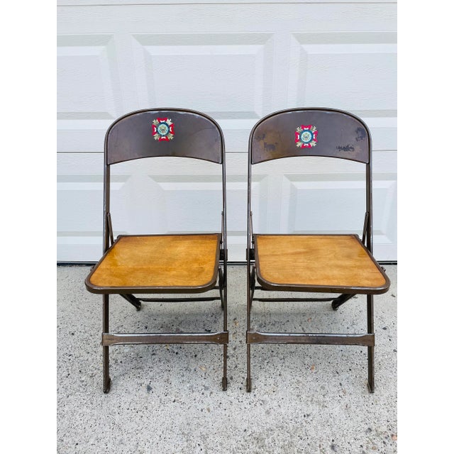 Vintage 1950s Industrial Metal Veterans of Foreign Wars Folding Chairs - Set of 2 For Sale - Image 12 of 12