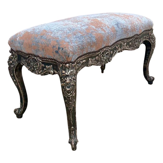 Panache Designs Carved & Silver Leafed Baroque Bench For Sale