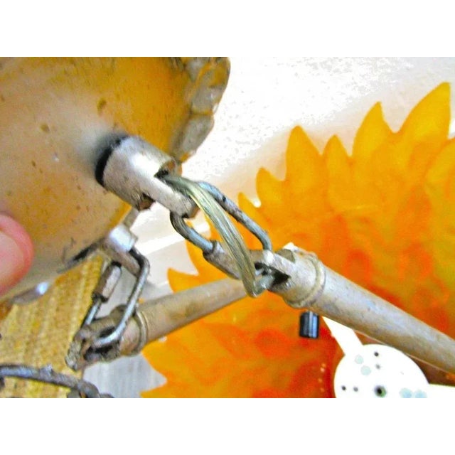 Large Sirmos Orange Fiberglass Resin Sun Design Art Deco Revival Chandelier For Sale - Image 10 of 14