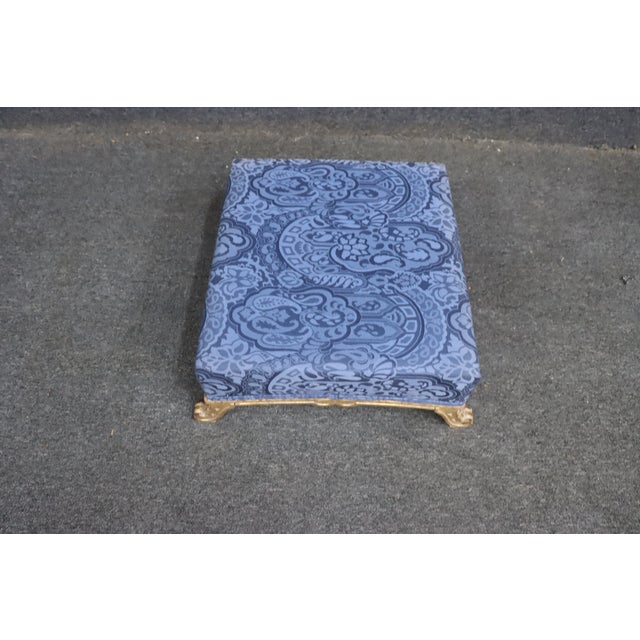 Louis XV Style Painted Ottoman With Blue Paisley Upholstery For Sale - Image 4 of 8