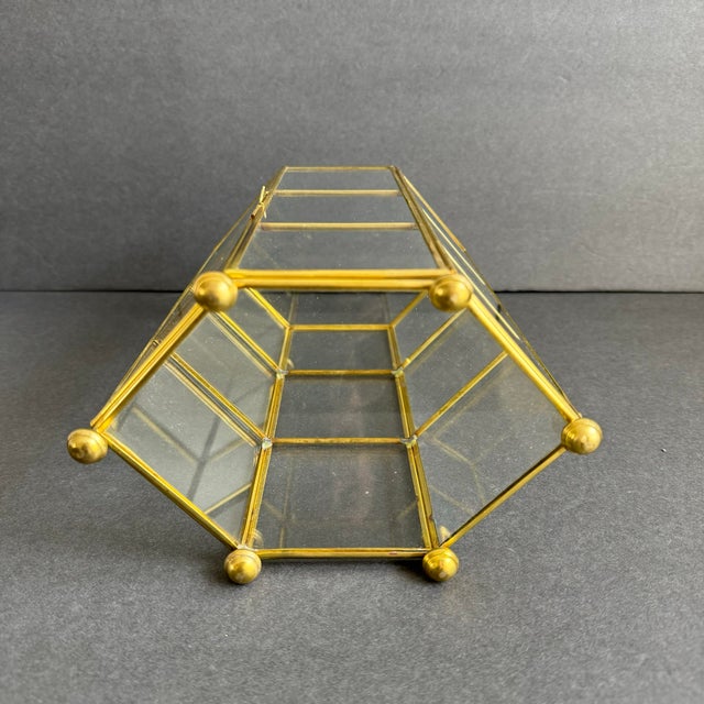 Vintage Brass & Glass Display Shelf Petite Footed Curio Display Cabinet Miniature Case For Sale - Image 9 of 10