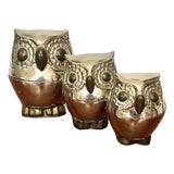 Hollywood Regency Owl Boxes in Silver-Plated Metal, 1960s, Set of 3 For Sale
