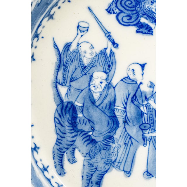 1980s Beautiful Vintage Blue and White Chinese Asian Hand Painted Porcelain Platter Tray For Sale - Image 4 of 9