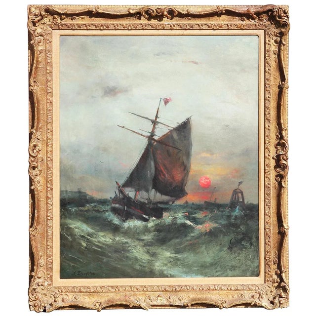 Twentieth Century Blue Toned Sunset Seascape of Boat in Wavy Seas Painting For Sale - Image 10 of 10