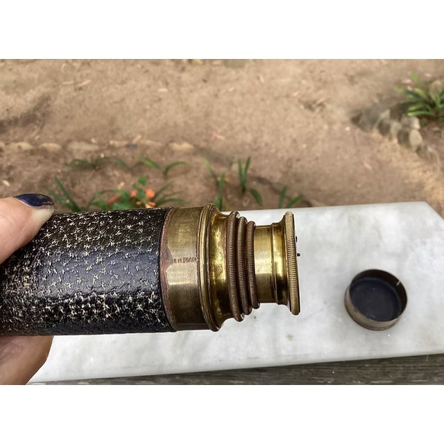 Rare Antique French Leather Wrapped Brass Nautical Maritime Telescope For Sale - Image 14 of 15