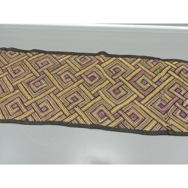 Vintage Yellow & Brown Woven African Kuba Textile/Runner For Sale - Image 4 of 5