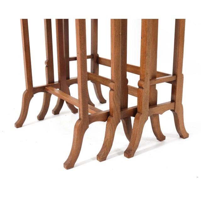 Art Nouveau Oak Nesting Tables with Glass Tops, 1900s, Set of 3 For Sale - Image 9 of 10