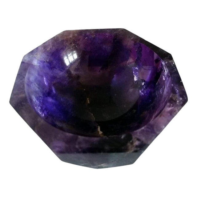 Antique Octagonal Amethyst Quartz Crystal Decorative Bowl For Sale