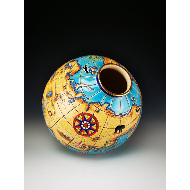 Colonial Globe Vase World Map by M.P. Chevalier for Longwy For Sale - Image 5 of 8