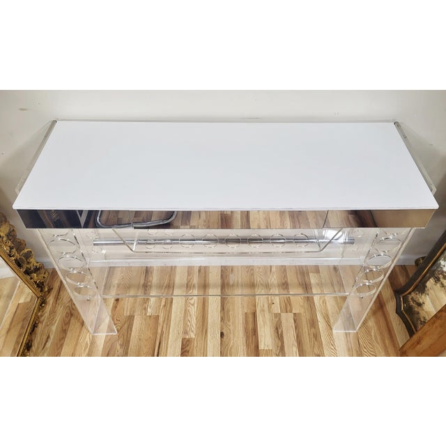 Metal Lucite & Chrome Mid-Century Modern Bar & Pair of Barstool Chairs by Luigi Bardini For Sale - Image 7 of 18