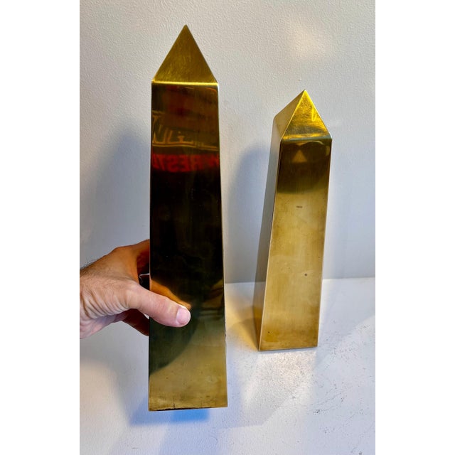 Mid-Century Modern Vintage Italian Brass Obelisks, 1970's - A Pair For Sale - Image 3 of 12