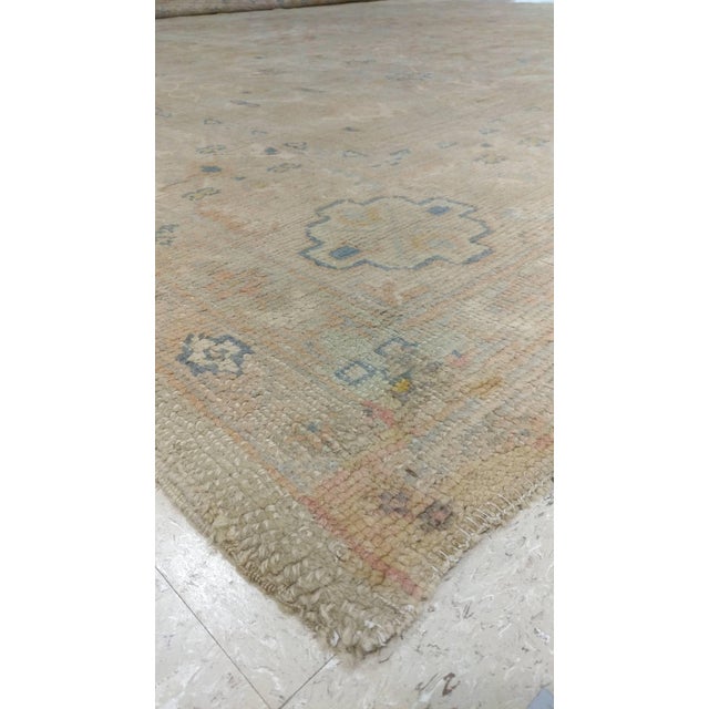 Antique Oushak Carpet, Oriental Rug, Handmade Pale Green, Soft Pink and Ivory For Sale - Image 18 of 18