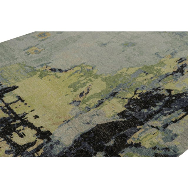 Rug & Kilim Rug & Kilim’s Contemporary Distressed Abstract Rug in Blue and Green For Sale - Image 4 of 7