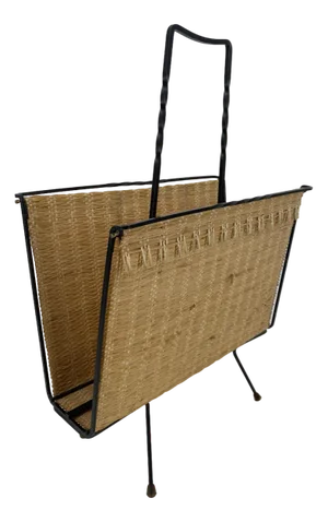Mid-Century Modern Newspaper Rack with Wickerwork, Germany, 1950s