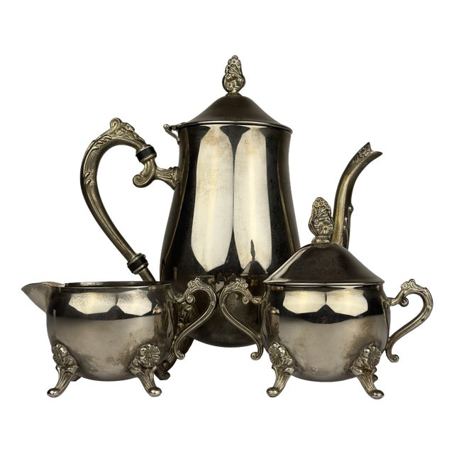 Vintage Metal Coffee Set, Italy, 1980s, Set of 3 For Sale
