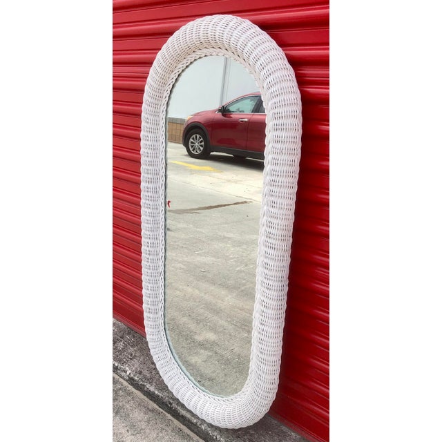 Vintage Arched White Wicker Full Length Dressing Wall Mirror For Sale - Image 4 of 9
