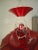 Midcentury style chandelier by Poul Henningsen with aluminum leaves. Great pop of red color! (Please confirm item location...