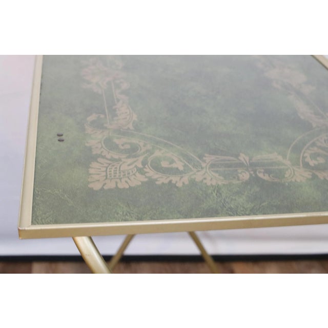 Mid-Century Green and Gold English Regency Design 1960s Tray Tables With Rolling Stand For Sale - Image 15 of 17