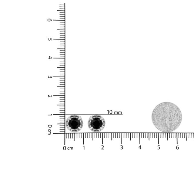 .925 Sterling Silver 1 1/4 cttw Treated Black Diamond Modern 4-Prong Solitaire Milgrain Stud Earring For Sale In New York - Image 6 of 6