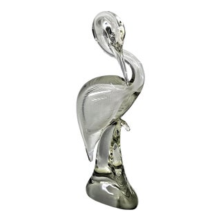 Extra-Large Murano Glass Bird Egret Heron Crane Sculpture by Licio Zanetti - Engraved Signature on Bottom For Sale