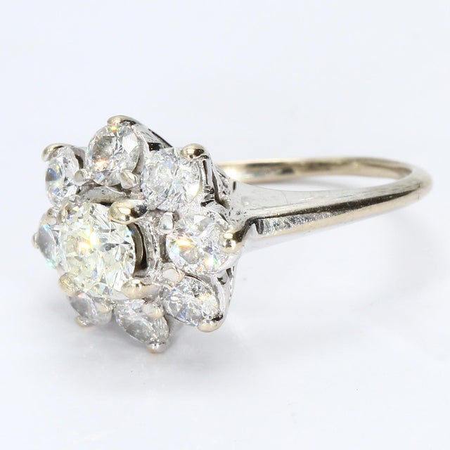 14k White Gold Floral Ring With Yellow & White Diamonds, Size 5.5 For Sale In Phoenix - Image 6 of 6