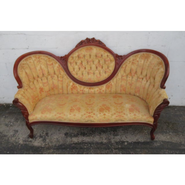 Mid 20th Century Victorian Kimball Carved Solid Mahogany Sofa Couch 6219 For Sale - Image 16 of 18