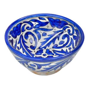 Mid 20th Century Blue Floral-Patterned Moroccan Ceramic Decorative Bowl