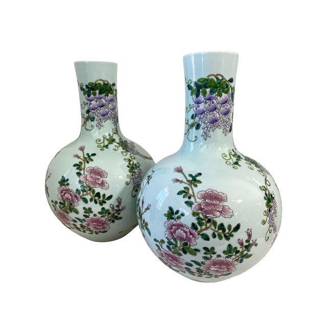 Chinoiserie Vintage Porcelain Celadon Onion Shaped Vases Set of Two 16.75 " H For Sale In New York - Image 6 of 7
