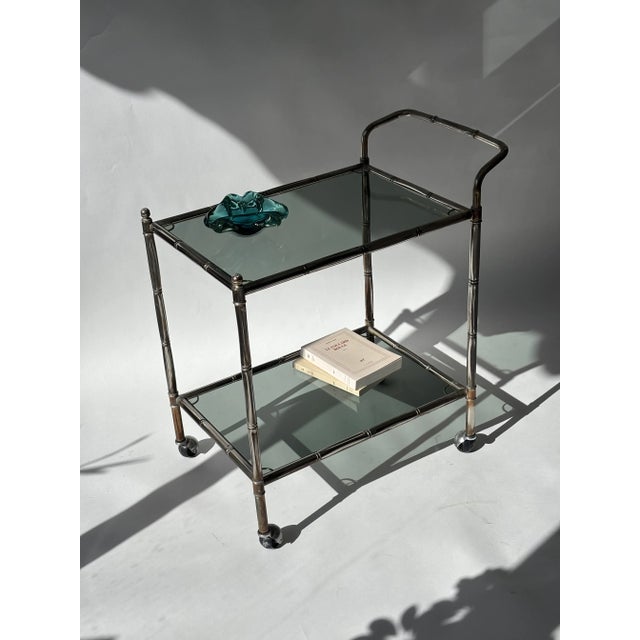 Silver Neo-Classical Serving Trolley in Silver-Plated and Bamboo Effect Metal from Maison Baguès, 1930s For Sale - Image 8 of 9