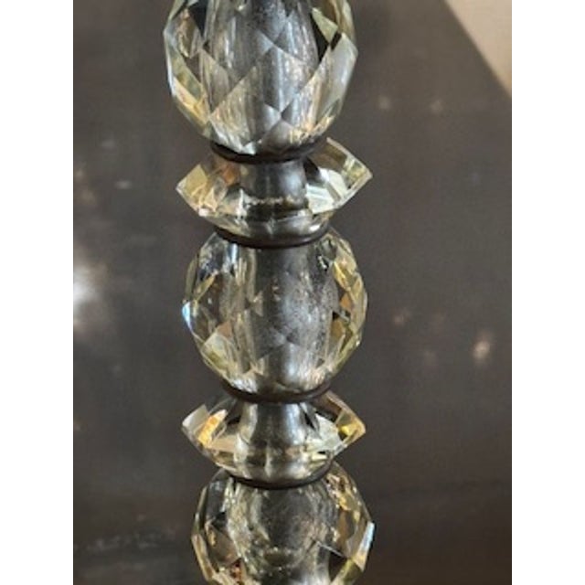 Pair of Antique French Faceted Crystal Element Lamps For Sale - Image 4 of 5