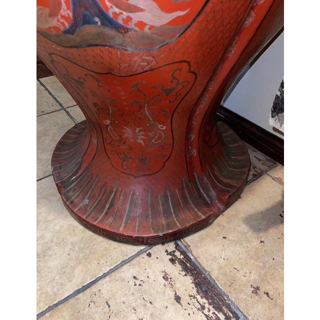 Large Antique Chinese Red Lacquer Papier-Mâché Floor Vase With Stand For Sale - Image 4 of 6