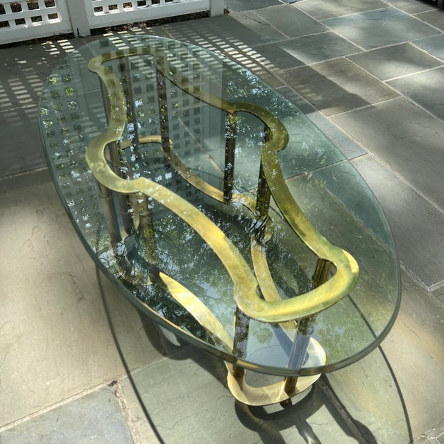Mid-Century Modern 1970s Vintage Brass and Glass Racetrack Coffee Table by Bernhard Rohne for Mastercraft, Made in Italy For Sale - Image 3 of 13
