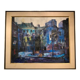 “Cityscape” Large 1950s Vintage Oil on Canvas by Bert Hildebrandt For Sale