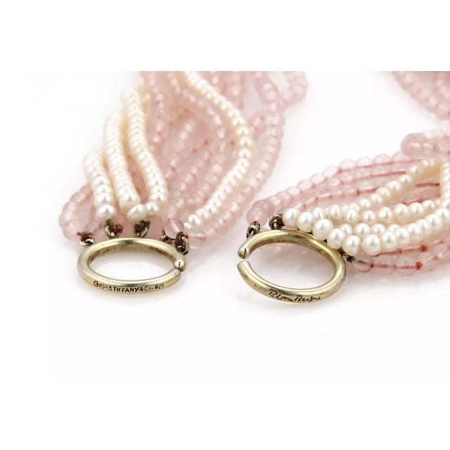 Tiffany and Co. Tiffany & Co. Sterling Silver 11 Strand Pearls & Pink Quartz Necklace For Sale - Image 4 of 4