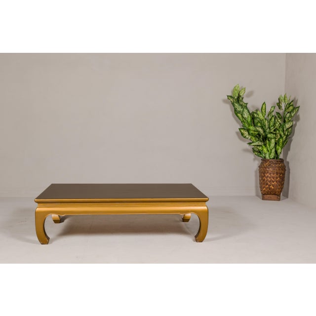 Wood Gold Lacquered Ming Dynasty Style Chow Leg Coffee Table with Carved Apron For Sale - Image 7 of 12