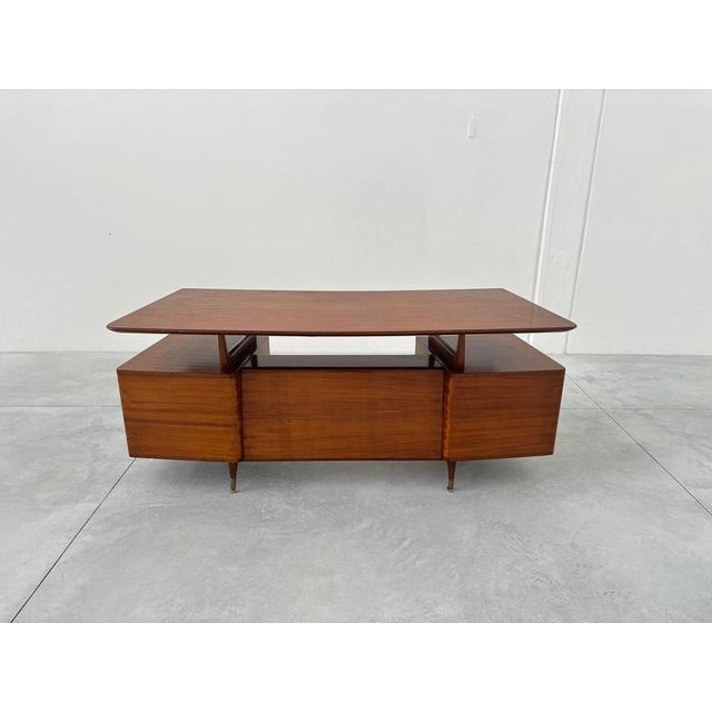 Mid-Century Italian Wood and Brass Desk from La Permanente Mobili Cantù, Italy, 1950 For Sale - Image 4 of 12