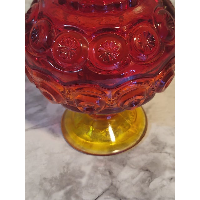 20th Century Le Smith Moon & Stars Amberina Compote Lidded Compote For Sale - Image 9 of 17