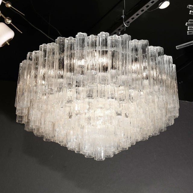 1970s Mid-Century Modernist Seven Tier Tronchi Chandelier in Transparent Murano Glass For Sale - Image 4 of 13