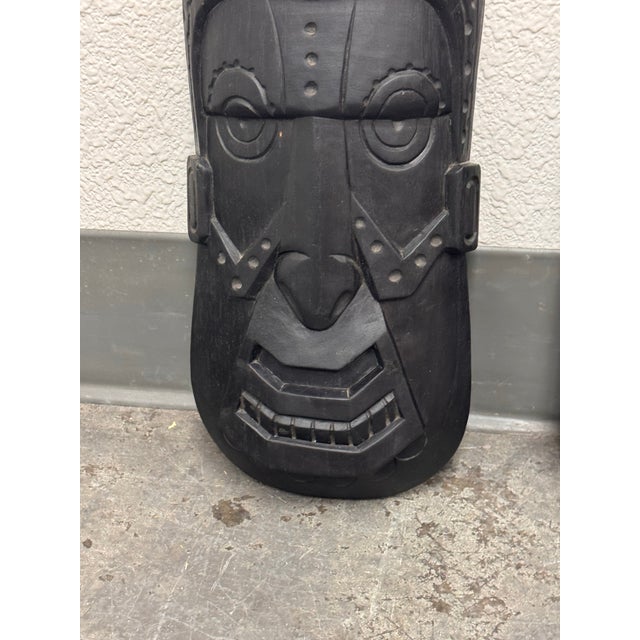Wood Akios Industries Hand Carved Native Wall Masks, Pair For Sale - Image 7 of 12
