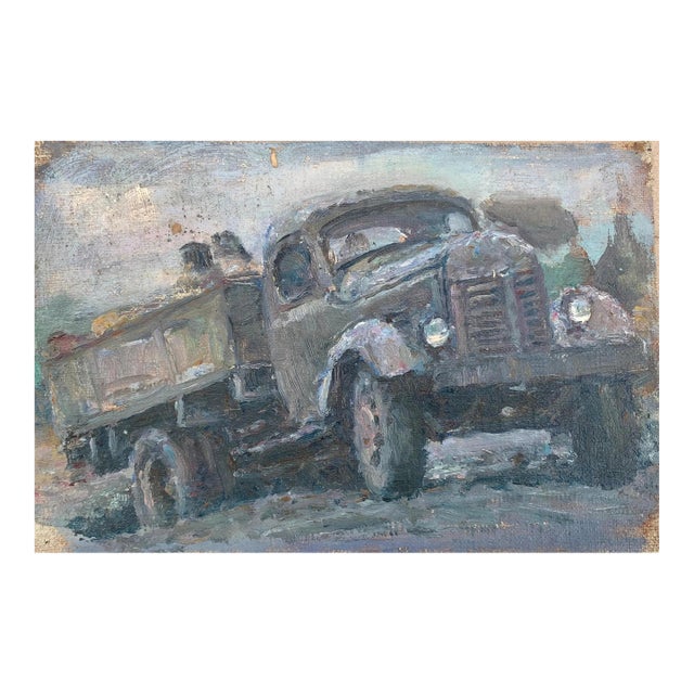 1970s Combine Truck Oil Painting, Socialist Realism Art For Sale