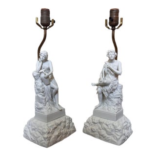 Vintage Arnart Japanese Bisque Porcelain Figural Table Lamps - Pair For Sale