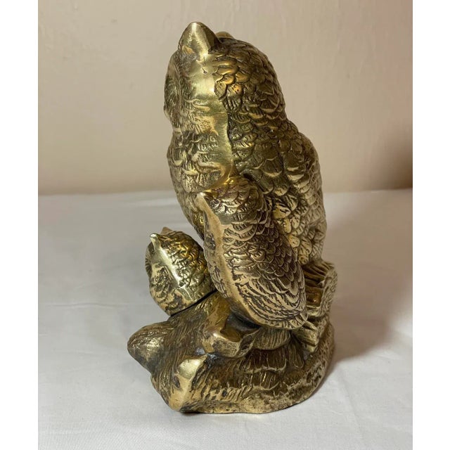 Metal Vintage Brass Owl Family on Branch Figurine Sculpture For Sale - Image 7 of 9