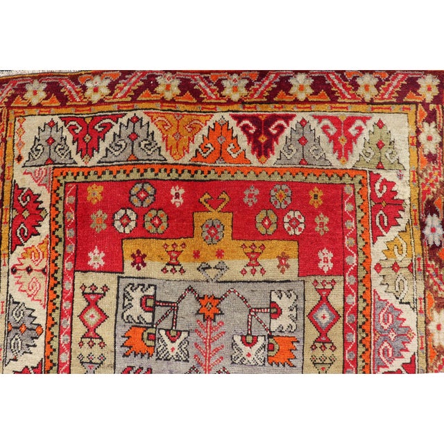 Colorful Antique Turkish Small Oushak Carpet in Multi Layered Design For Sale - Image 13 of 14