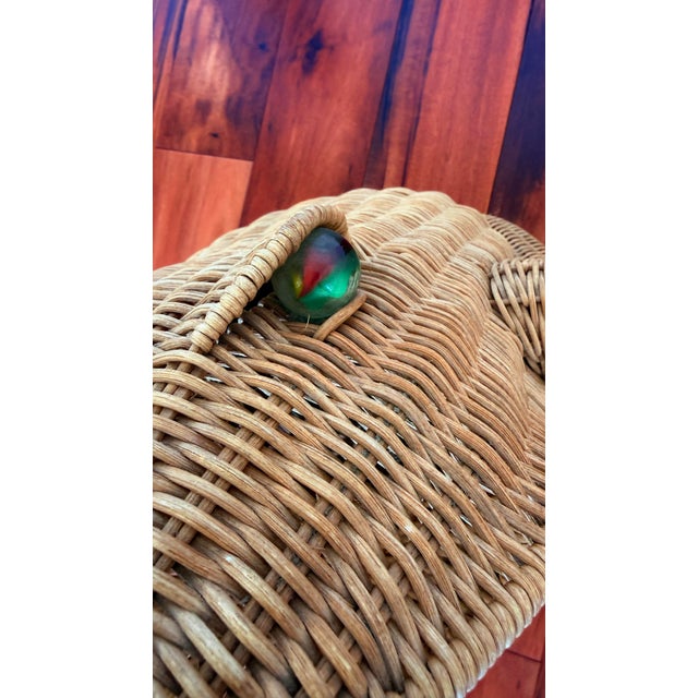 Wood Rare Vintage Frog Shaped Wicker Basket 1960’s-1970’s Oliver Cajen Glass Marble Eyes For Sale - Image 7 of 11