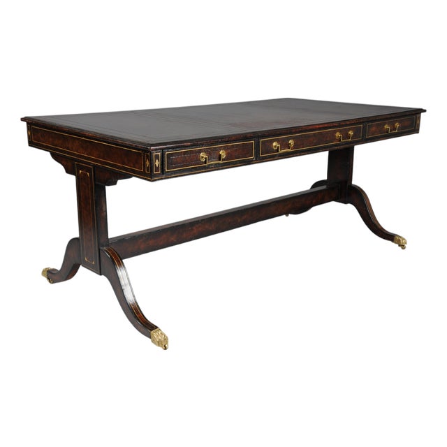 English Full-Leather Partner Desk For Sale